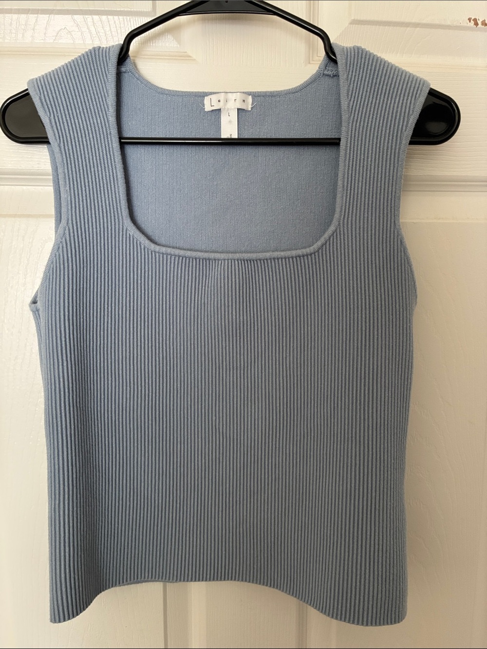 Leith Square Nexk Blue Ribbed Square Neck Tank